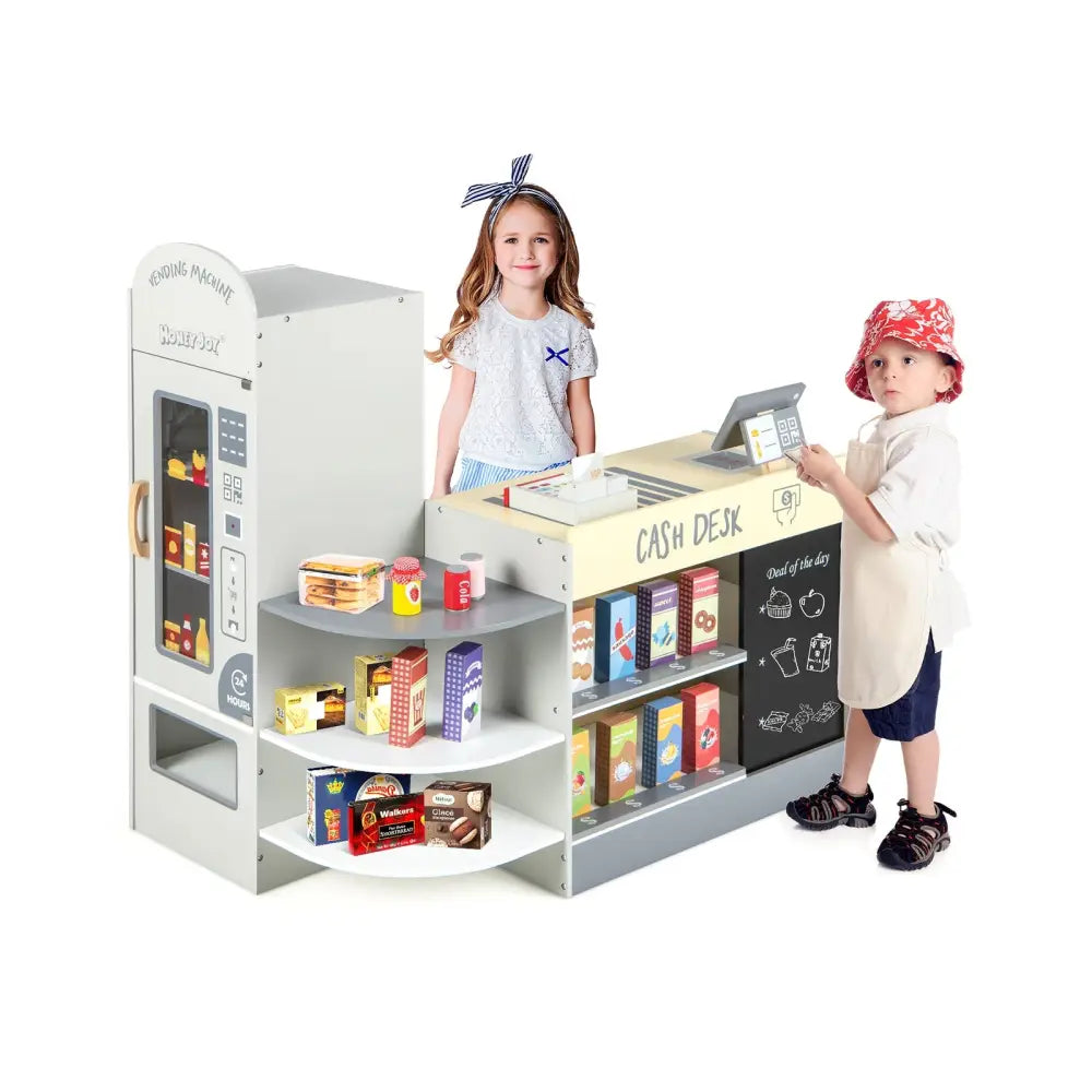 Kids Grocery Store Playset with Cash Register POS Machine-Gray - Gray - Play Kitchen Sets
