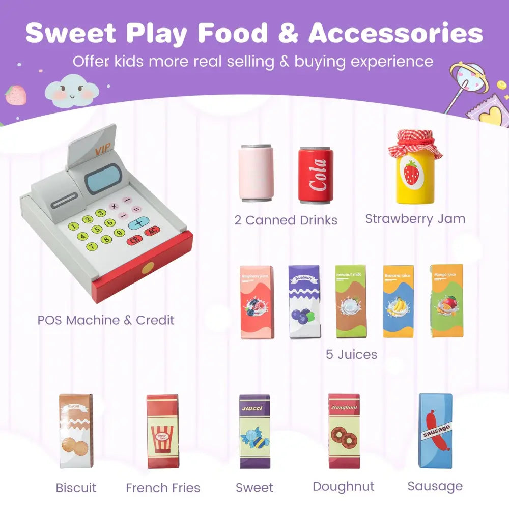 Kids Grocery Store Playset with Cash Register POS Machine-Gray - Gray - Play Kitchen Sets