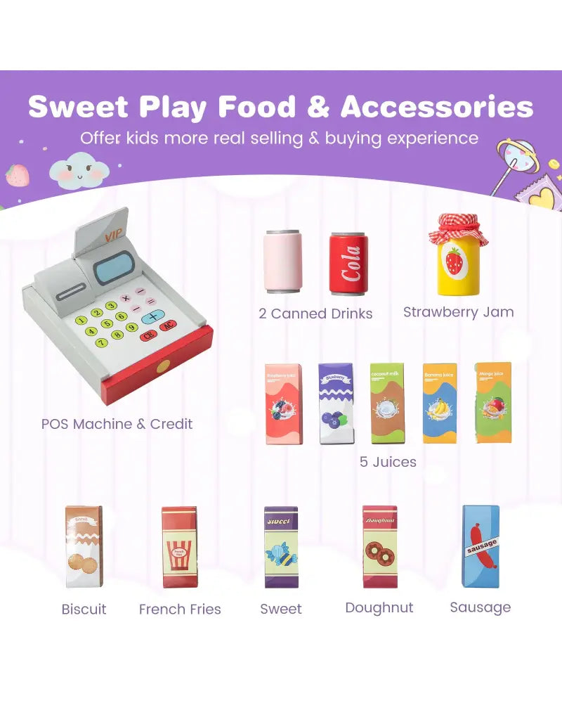 Kids Grocery Store Playset with Cash Register POS Machine-Gray - Gray - Play Kitchen Sets