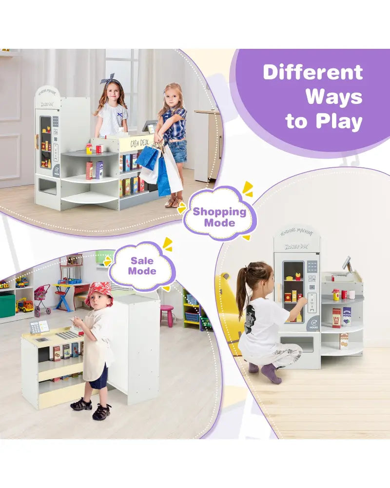 Kids Grocery Store Playset with Cash Register POS Machine-Gray - Gray - Play Kitchen Sets