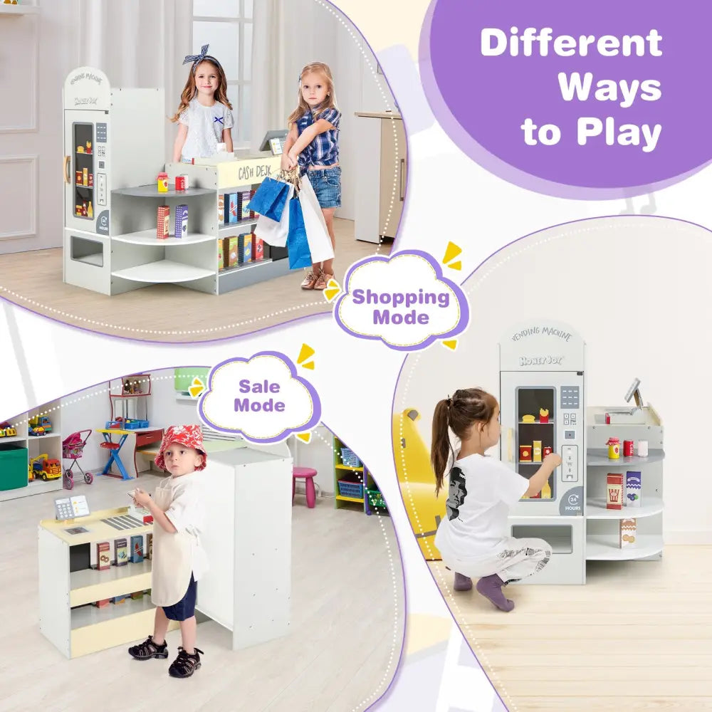 Kids Grocery Store Playset with Cash Register POS Machine-Gray - Gray - Play Kitchen Sets