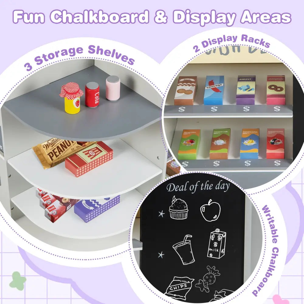 Kids Grocery Store Playset with Cash Register POS Machine-Gray - Gray - Play Kitchen Sets