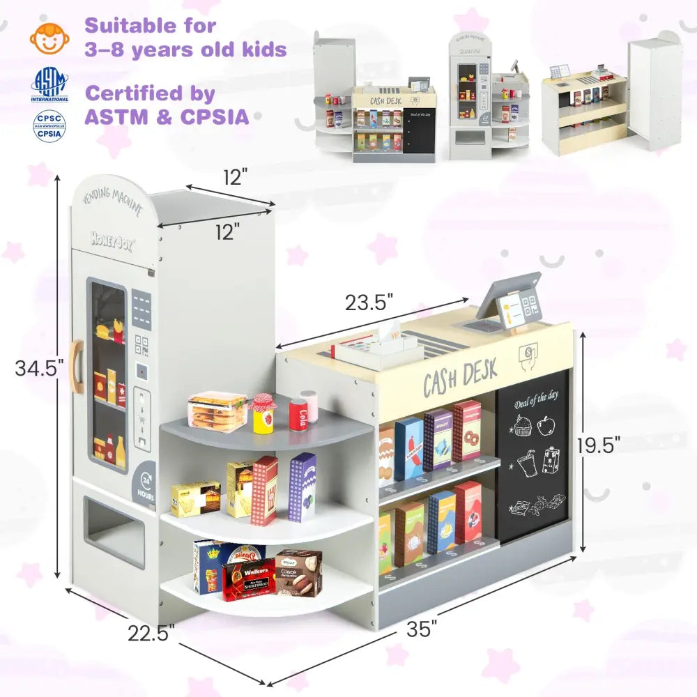Kids Grocery Store Playset with Cash Register POS Machine-Gray - Gray - Play Kitchen Sets