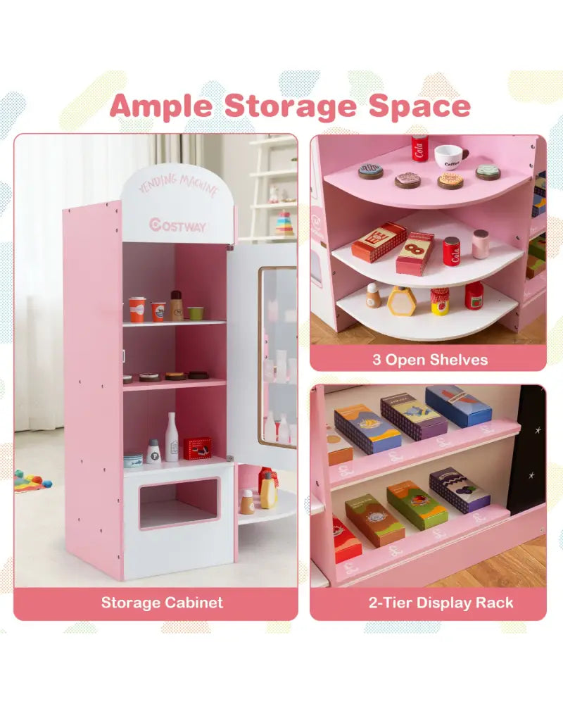 Kids Grocery Store Playset with Cash Register POS Machine-Pink - Pink - Play Kitchen Sets