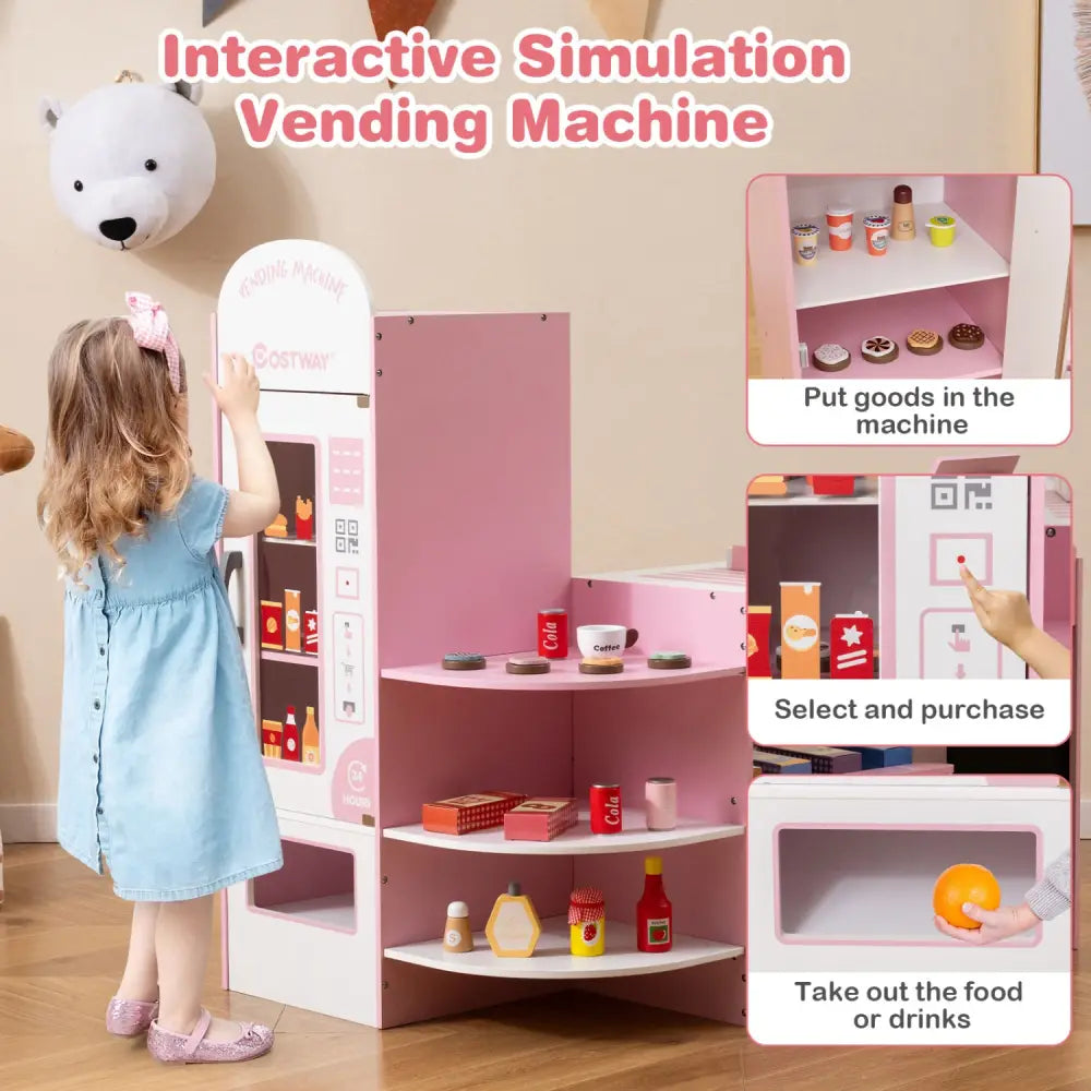 Kids Grocery Store Playset with Cash Register POS Machine-Pink - Pink - Play Kitchen Sets