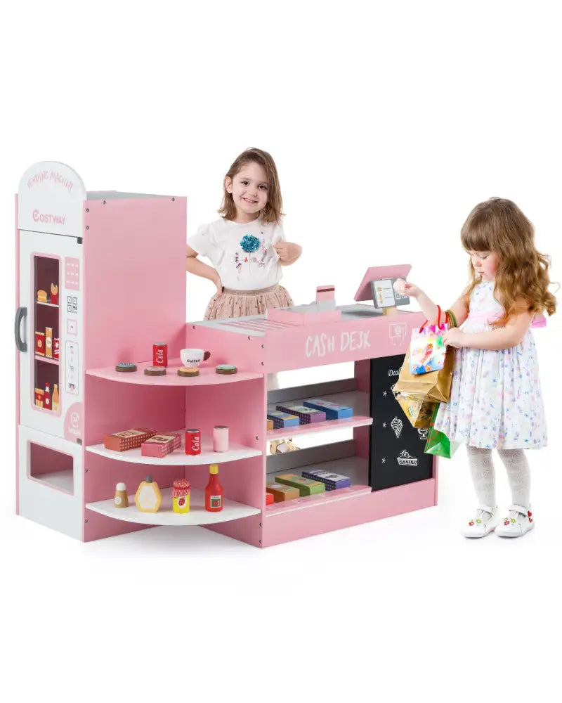 Kids Grocery Store Playset with Cash Register POS Machine-Pink - Pink - Play Kitchen Sets