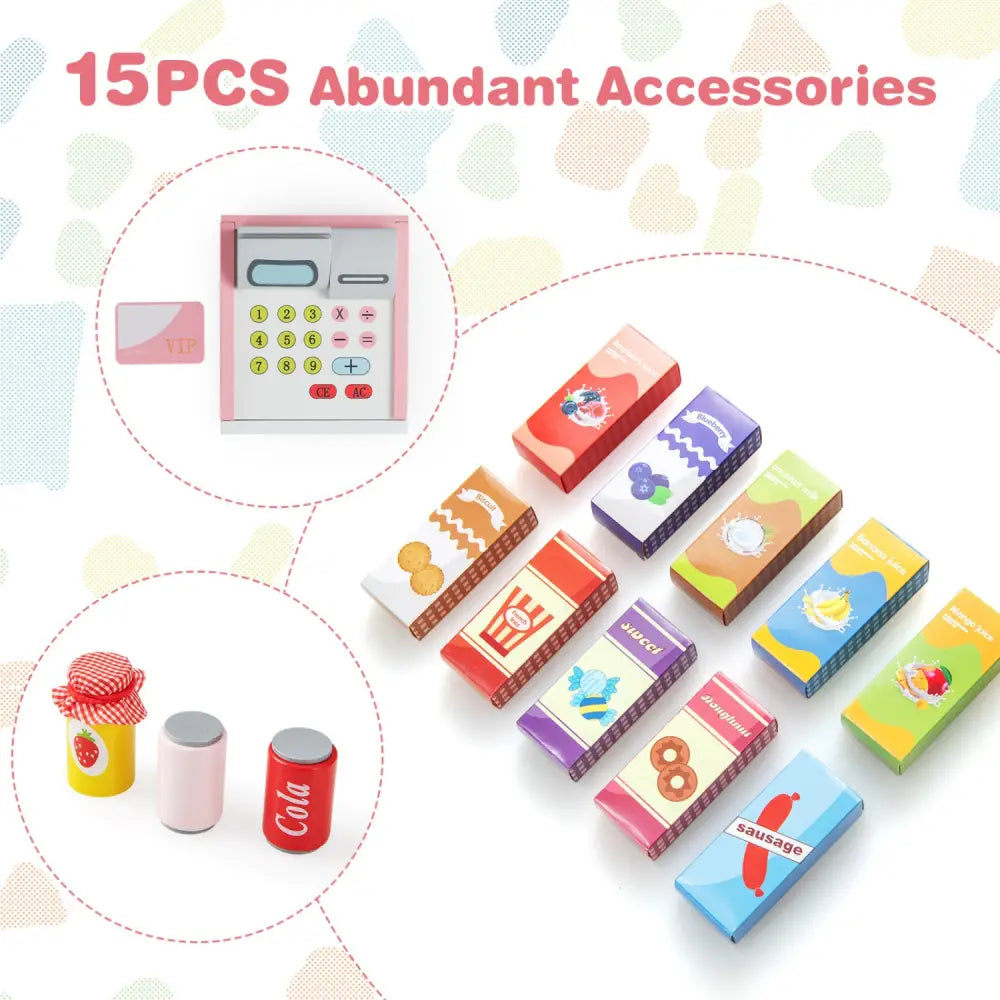 Kids Grocery Store Playset with Cash Register POS Machine-Pink - Pink - Play Kitchen Sets