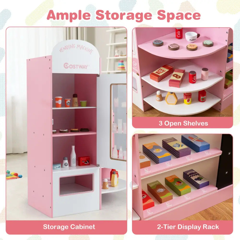 Kids Grocery Store Playset with Cash Register POS Machine-Pink - Pink - Play Kitchen Sets