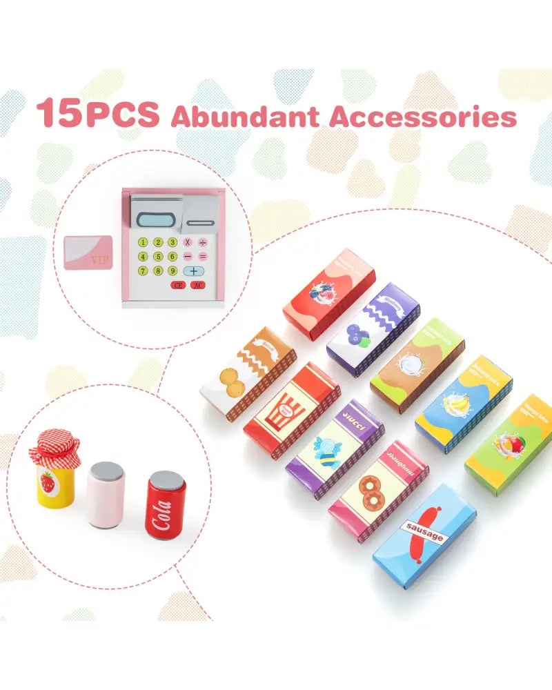 Kids Grocery Store Playset with Cash Register POS Machine-Pink - Pink - Play Kitchen Sets