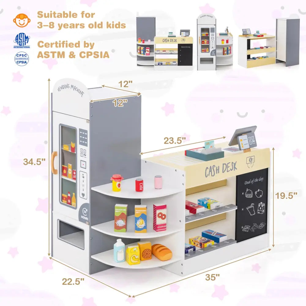 Kids Grocery Store Playset with Cash Register POS Machine-White - White - Play Kitchen Sets