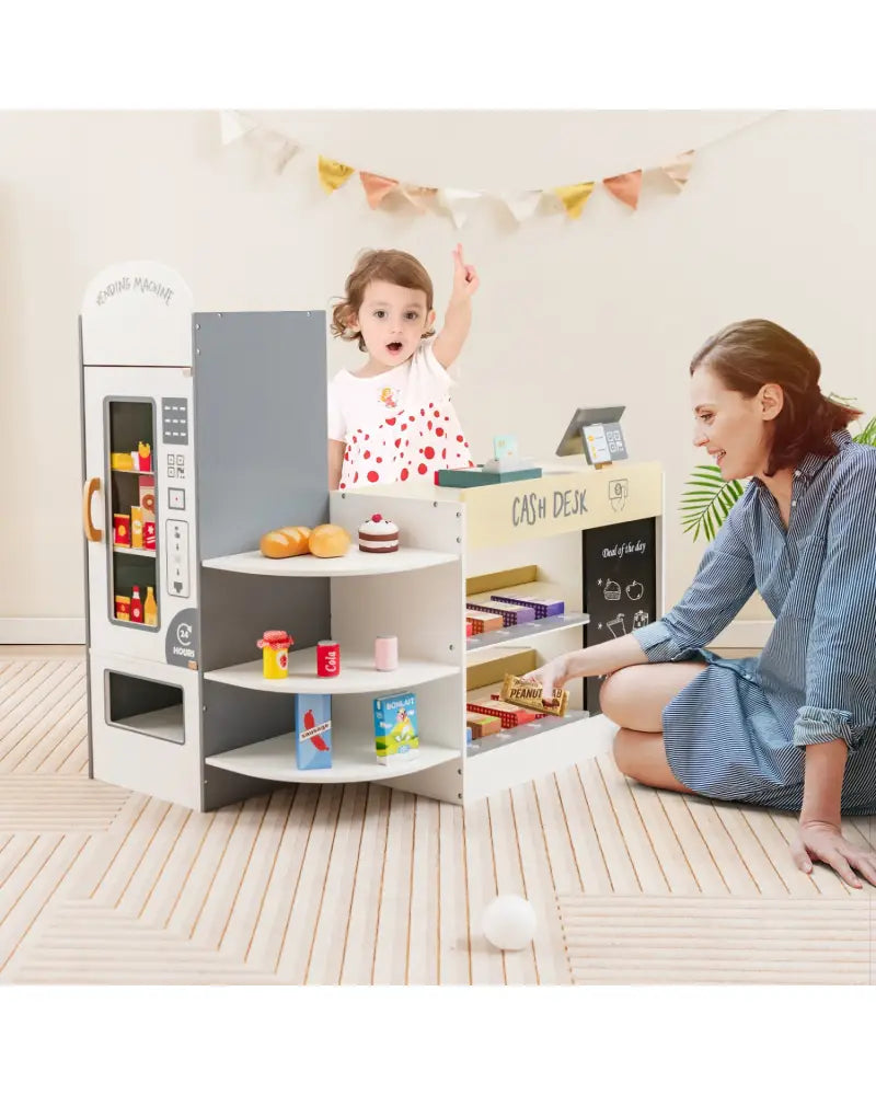 Kids Grocery Store Playset with Cash Register POS Machine-White - White - Play Kitchen Sets
