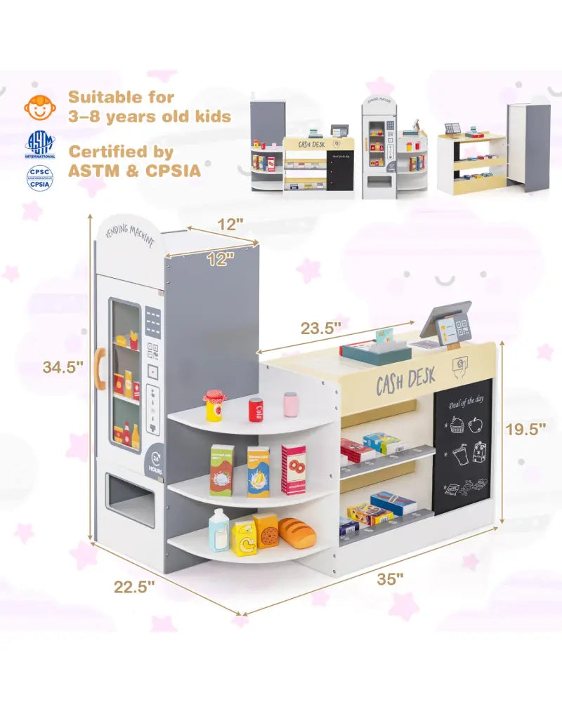 Kids Grocery Store Playset with Cash Register POS Machine-White - White - Play Kitchen Sets