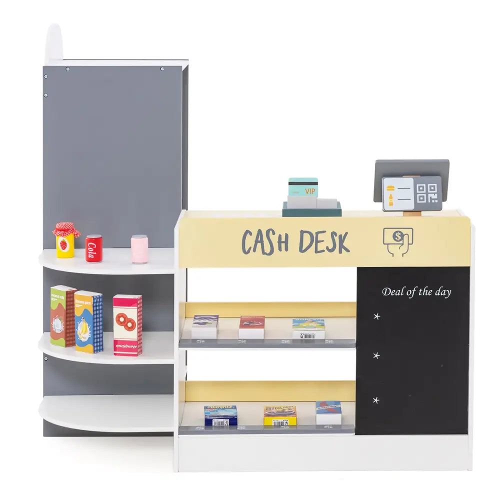 Kids Grocery Store Playset with Cash Register POS Machine-White - White - Play Kitchen Sets