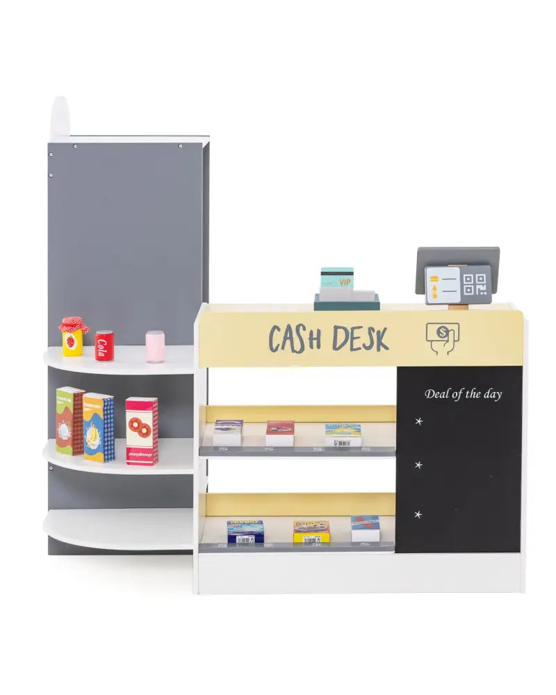 Kids Grocery Store Playset with Cash Register POS Machine-White - White - Play Kitchen Sets