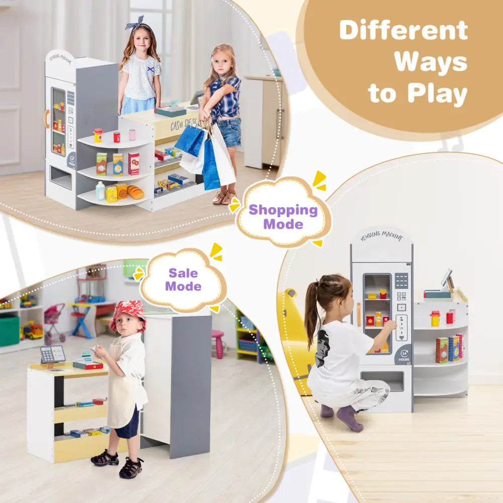 Kids Grocery Store Playset with Cash Register POS Machine-White - White - Play Kitchen Sets