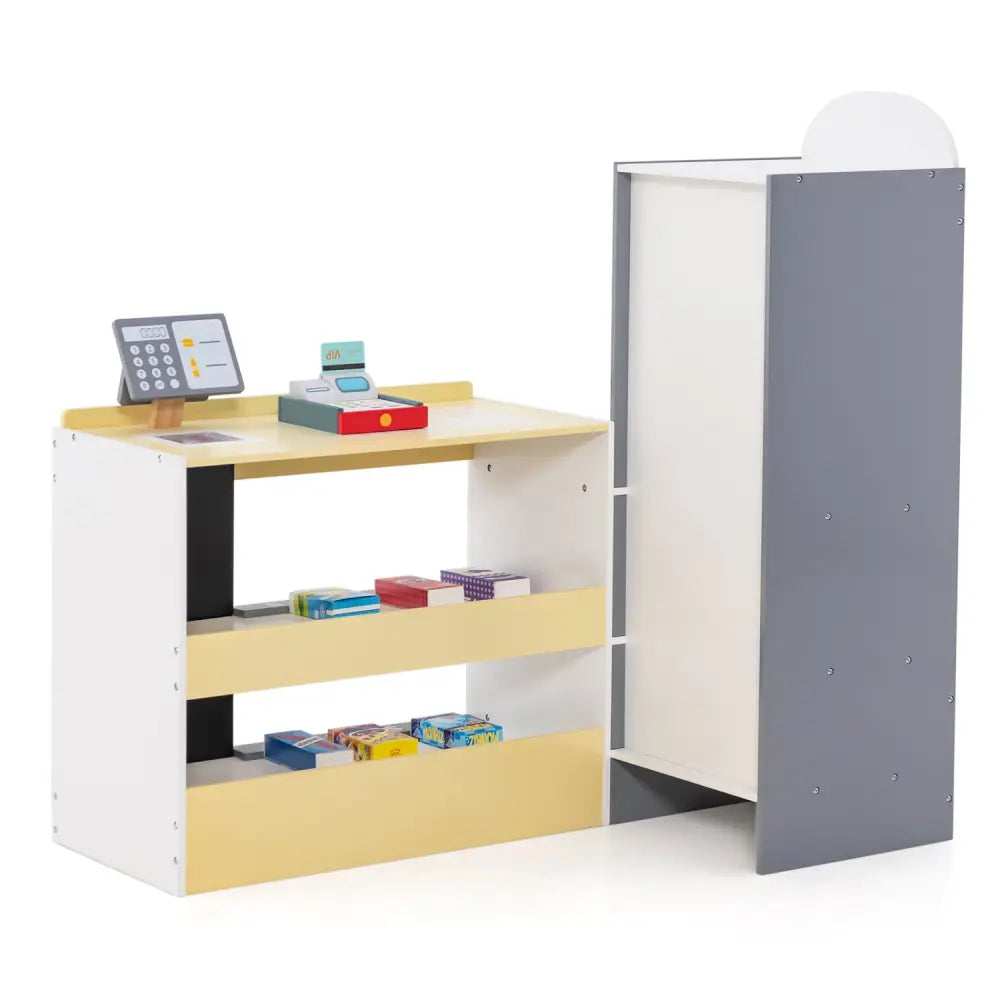 Kids Grocery Store Playset with Cash Register POS Machine-White - White - Play Kitchen Sets