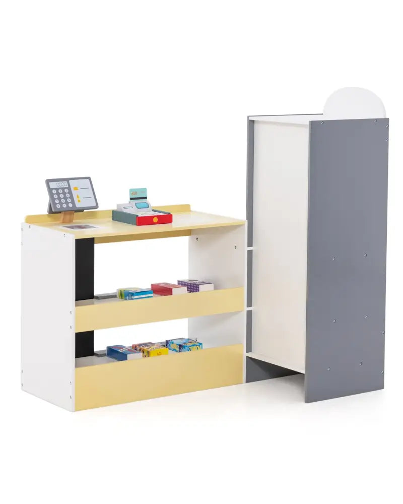 Kids Grocery Store Playset with Cash Register POS Machine-White - White - Play Kitchen Sets