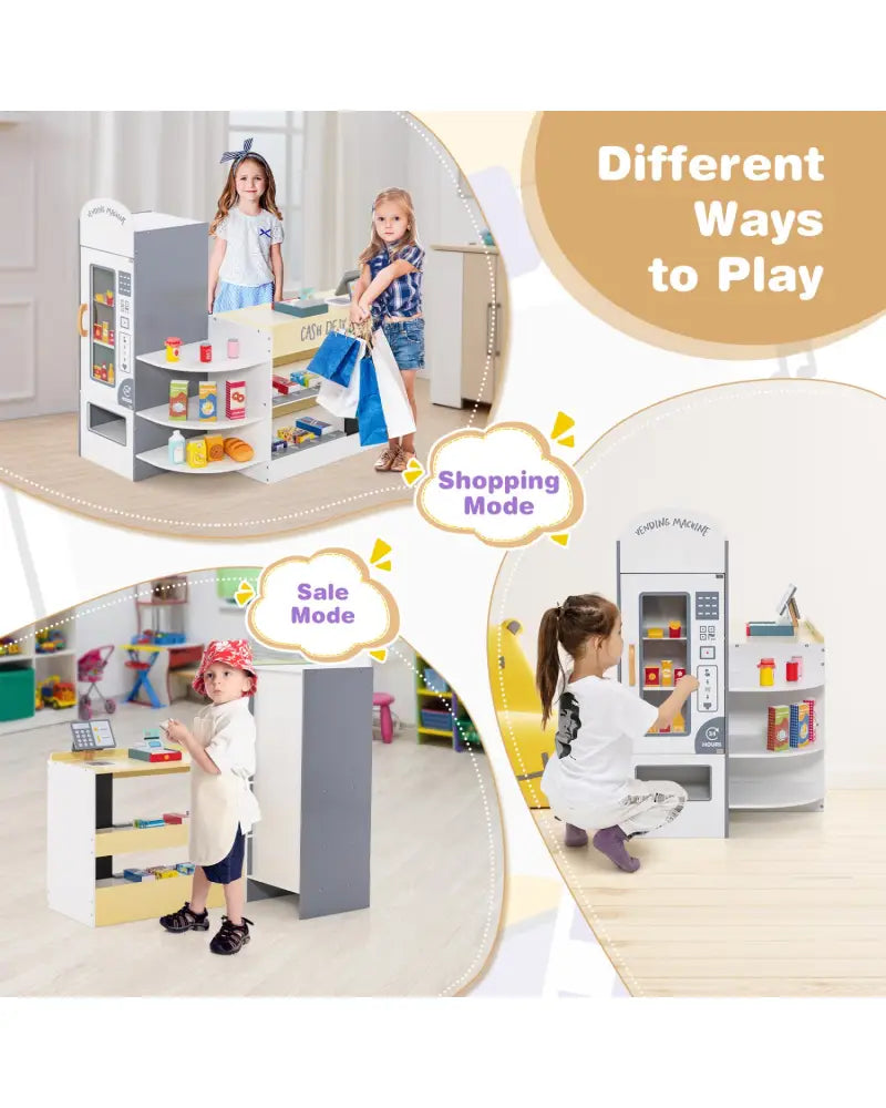 Kids Grocery Store Playset with Cash Register POS Machine-White - White - Play Kitchen Sets