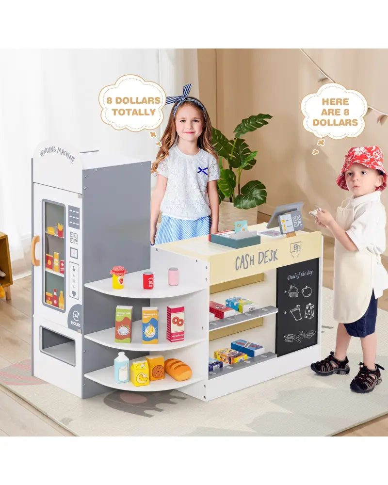 Kids Grocery Store Playset with Cash Register POS Machine-White - White - Play Kitchen Sets