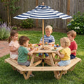 Kids Hexagonal Picnic Table with Adjustable Umbrella and Chairs-Natural - Natural - Kids Table & Chair Sets
