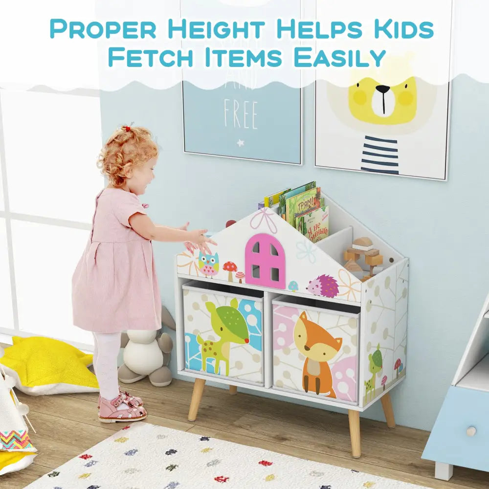 Kids House-shaped Bookshelf with 2 Storage Bins for Kids Room Playroom-White - White - Kids Storage