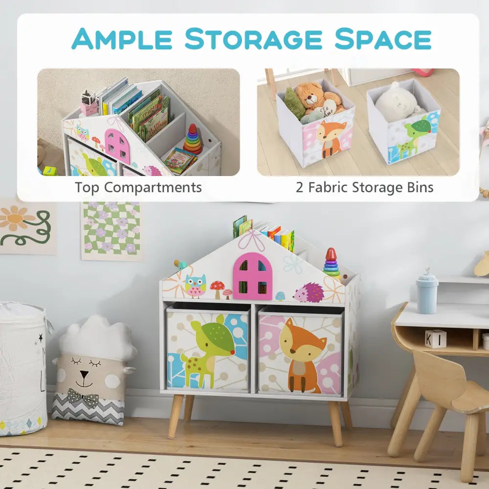 Kids House-shaped Bookshelf with 2 Storage Bins for Kids Room Playroom-White - White - Kids Storage
