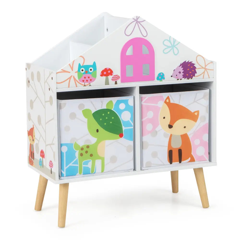 Kids House-shaped Bookshelf with 2 Storage Bins for Kids Room Playroom-White - White - Kids Storage