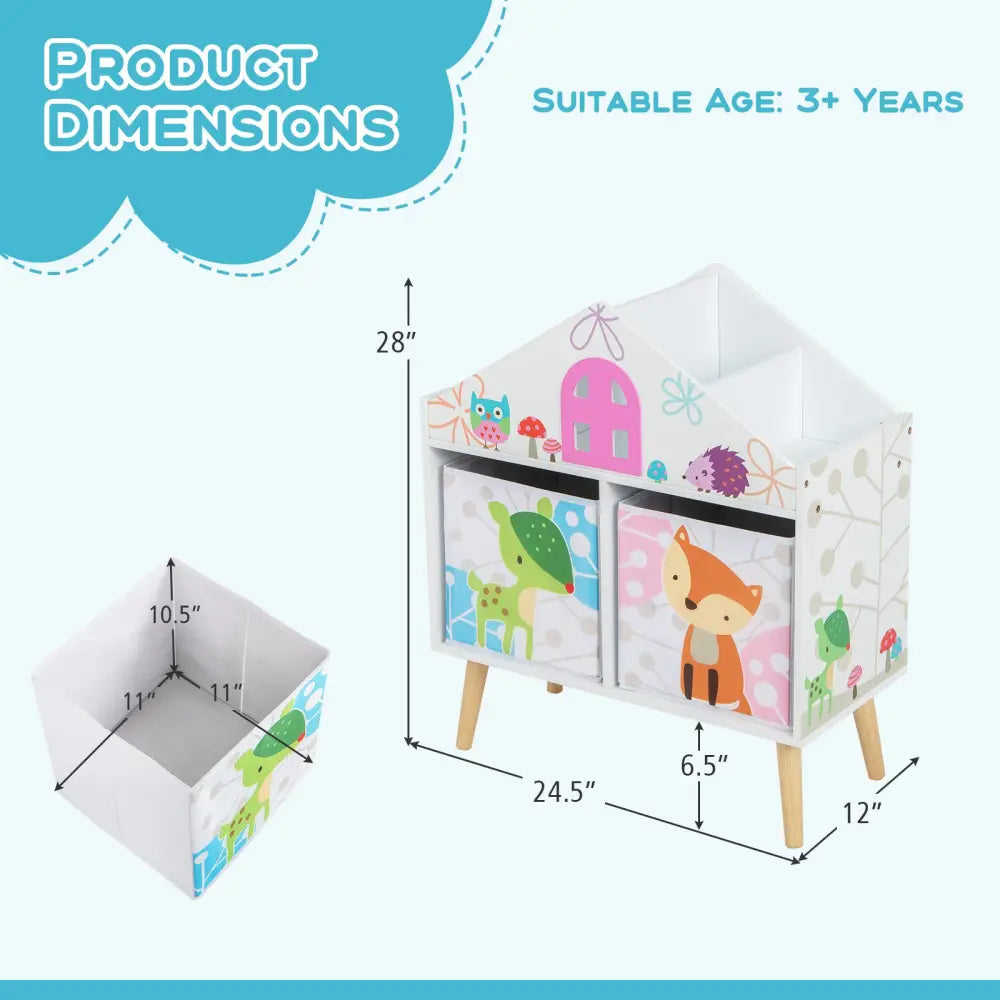 Kids House-shaped Bookshelf with 2 Storage Bins for Kids Room Playroom-White - White - Kids Storage