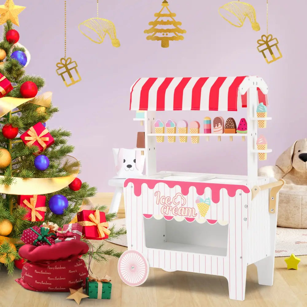 Kids Ice Cream Cart Playset with Display Rack and Accessories-Red - Red - Play Kitchen Sets