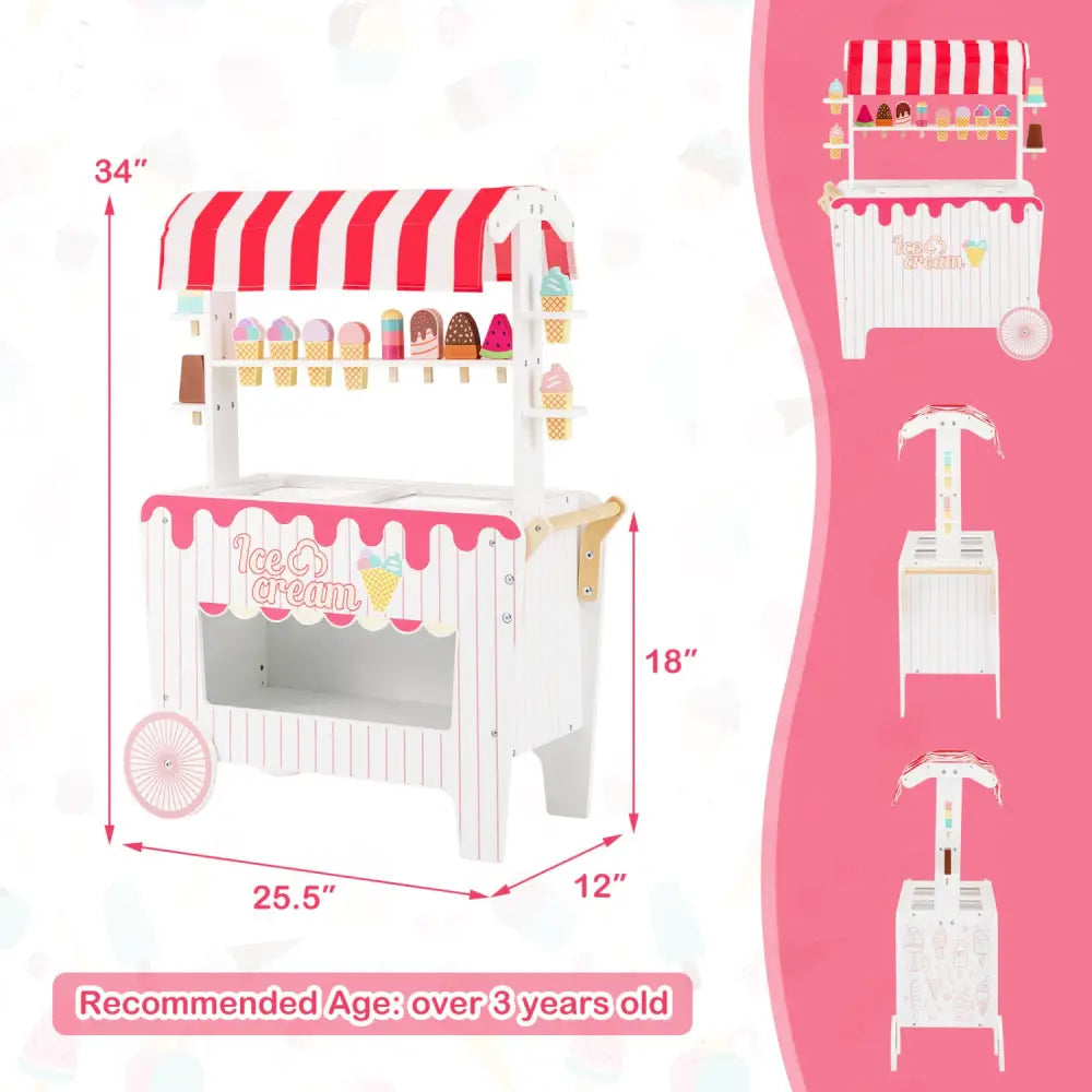 Kids Ice Cream Cart Playset with Display Rack and Accessories-Red - Red - Play Kitchen Sets