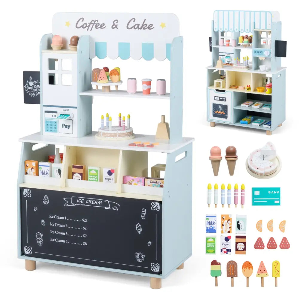 Kids Ice Cream Shop with 27 Accessories and Ice Cream Machine for Ages 3+-Blue - Blue - Play Kitchen Sets