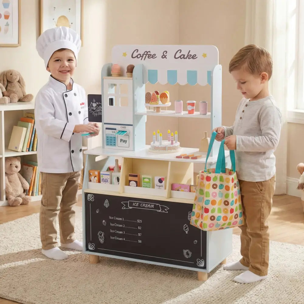 Kids Ice Cream Shop with 27 Accessories and Ice Cream Machine for Ages 3+-Blue - Blue - Play Kitchen Sets
