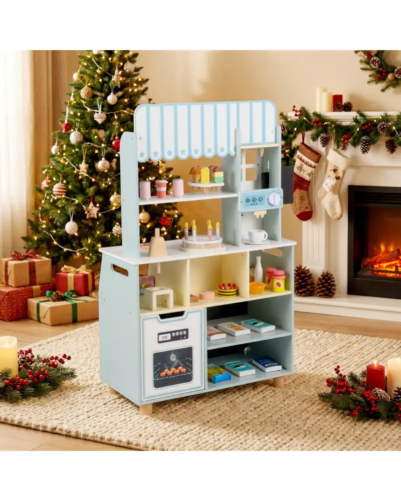 Kids Ice Cream Shop with 27 Accessories and Ice Cream Machine for Ages 3+-Blue - Blue - Play Kitchen Sets