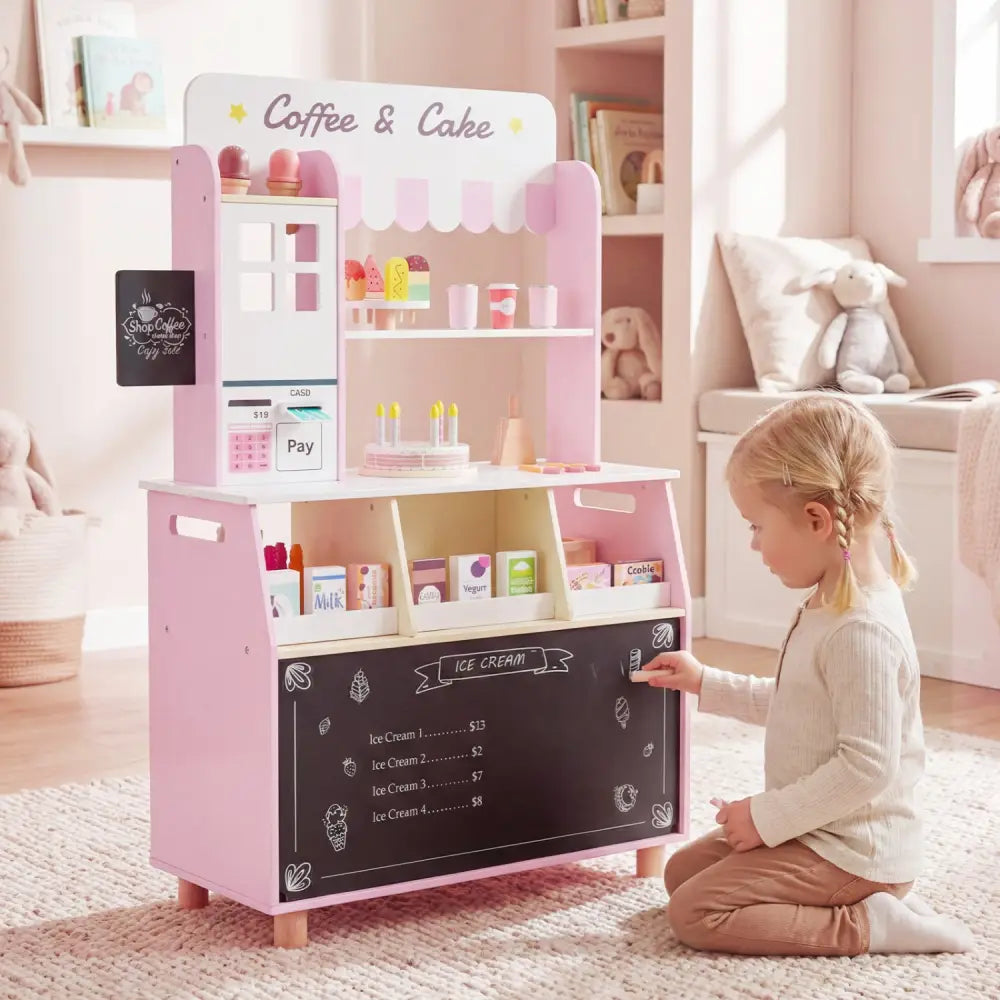 Kids Ice Cream Shop with 27 Accessories and Ice Cream Machine for Ages 3+-Pink - Pink - Play Kitchen Sets