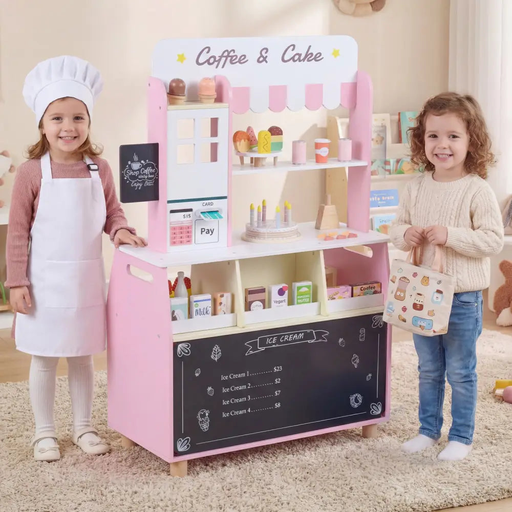 Kids Ice Cream Shop with 27 Accessories and Ice Cream Machine for Ages 3+-Pink - Pink - Play Kitchen Sets