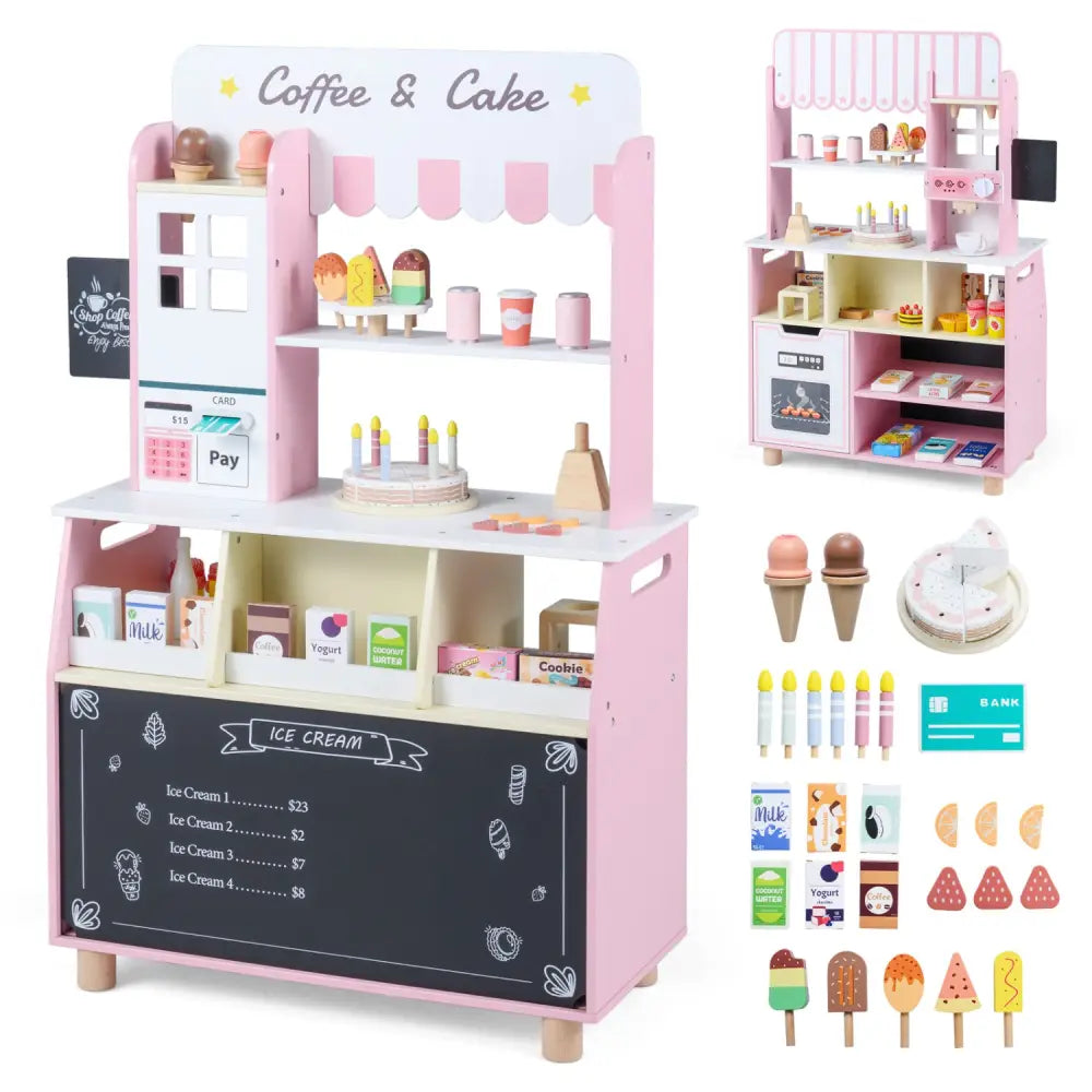 Kids Ice Cream Shop with 27 Accessories and Ice Cream Machine for Ages 3+-Pink - Pink - Play Kitchen Sets