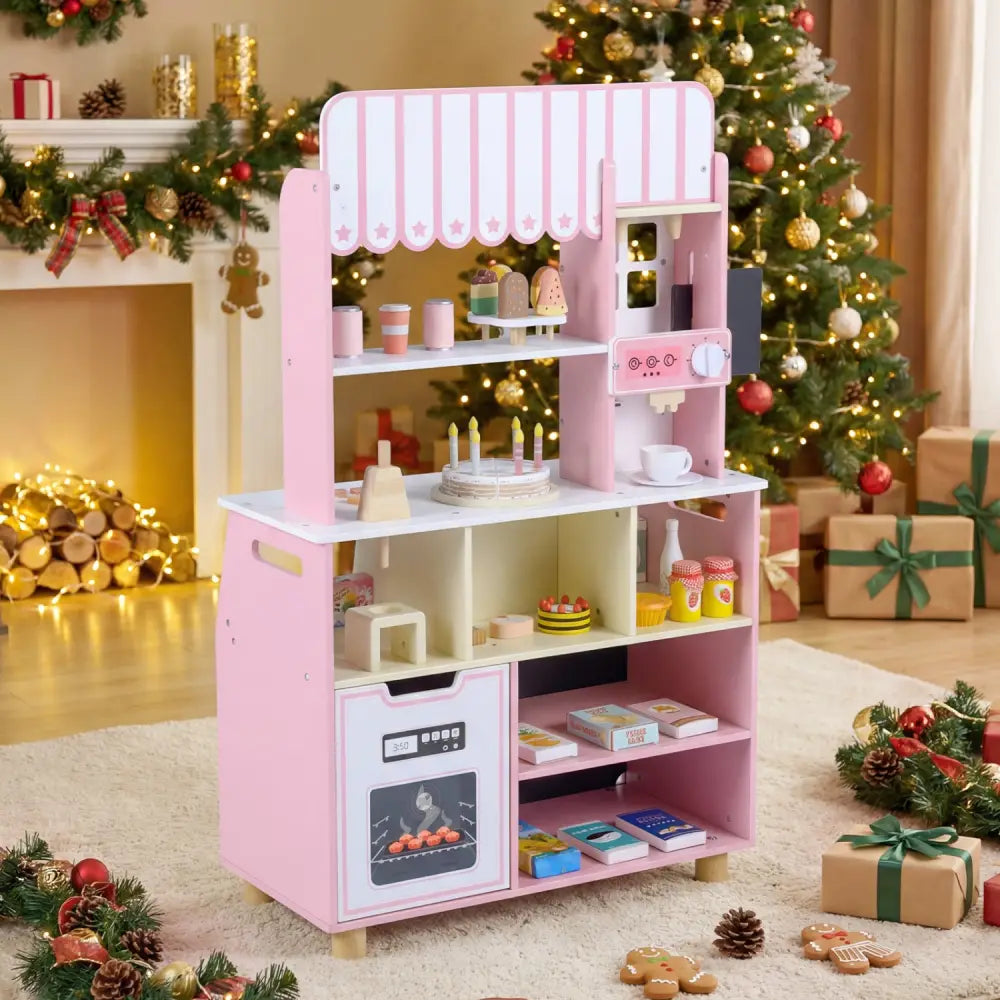 Kids Ice Cream Shop with 27 Accessories and Ice Cream Machine for Ages 3+-Pink - Pink - Play Kitchen Sets