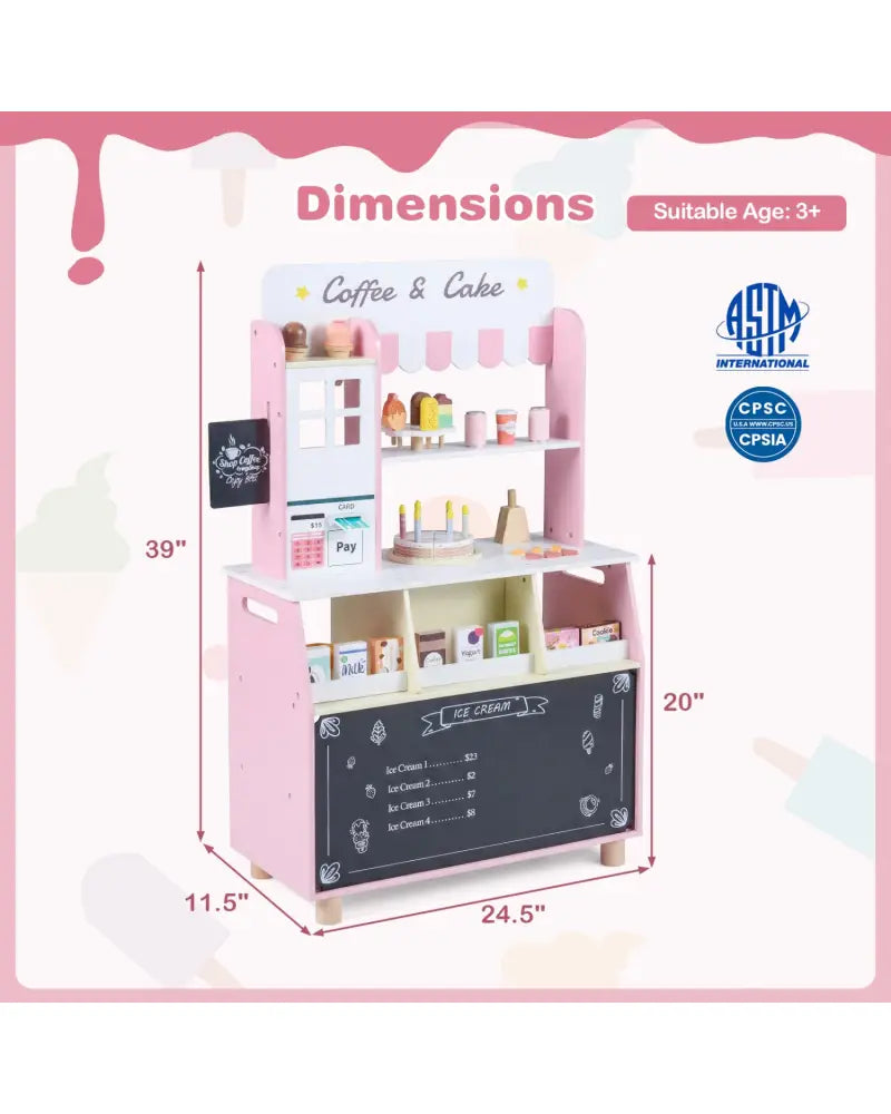 Kids Ice Cream Shop with 27 Accessories and Ice Cream Machine for Ages 3+-Pink - Pink - Play Kitchen Sets
