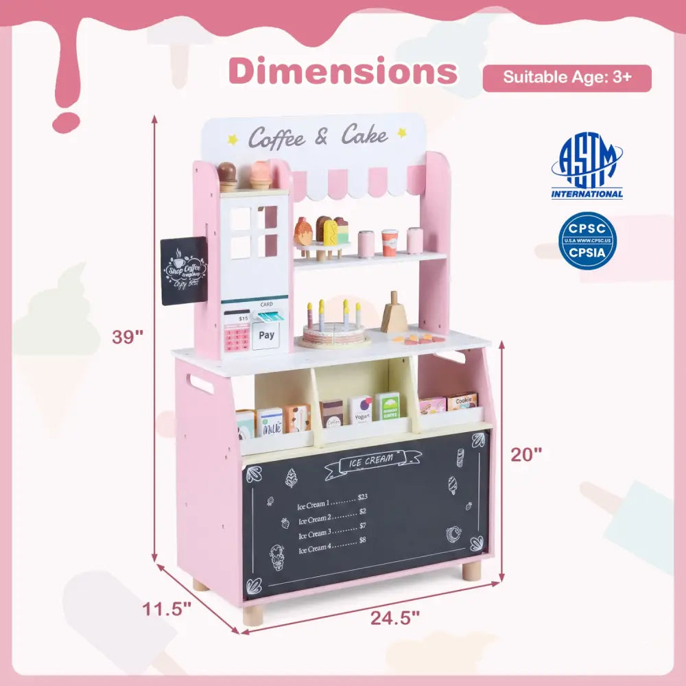 Kids Ice Cream Shop with 27 Accessories and Ice Cream Machine for Ages 3+-Pink - Pink - Play Kitchen Sets