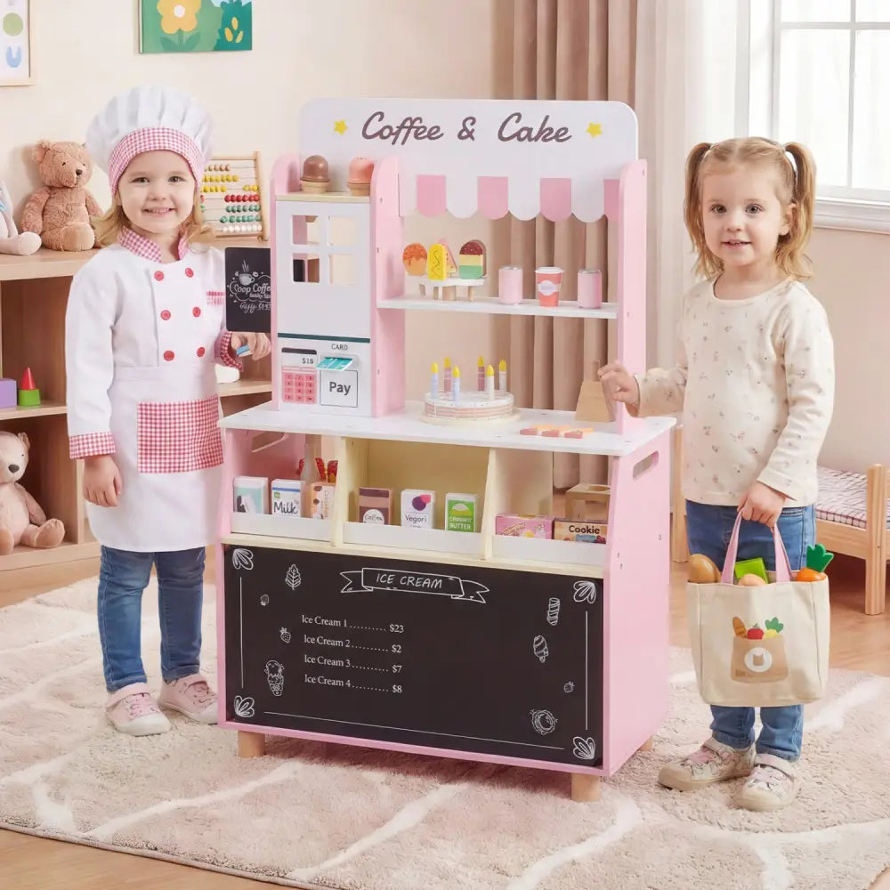 Kids Ice Cream Shop with 27 Accessories and Ice Cream Machine for Ages 3+-Pink - Pink - Play Kitchen Sets