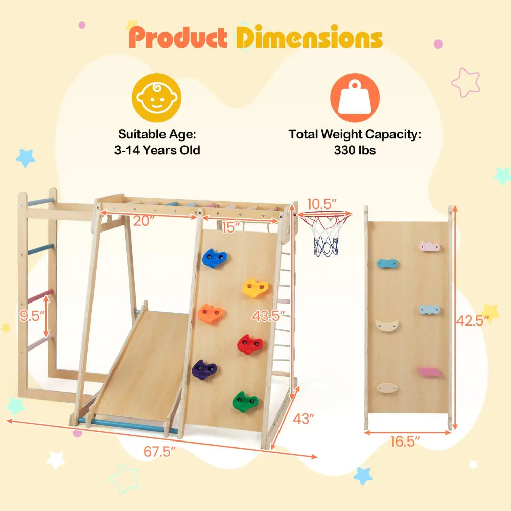 Kids Indoor Playground 6-in-1 Jungle Gym for 3-14 Years Olds-Macaron - Macaron - Climbers & Slides
