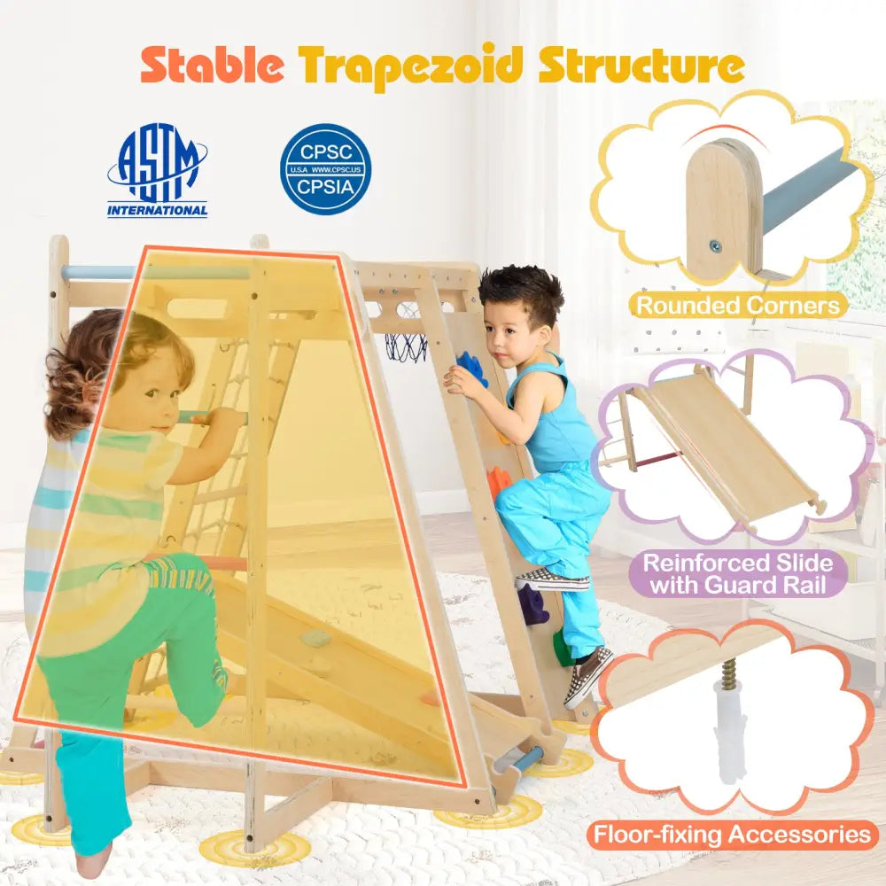 Kids Indoor Playground 6-in-1 Jungle Gym for 3-14 Years Olds-Macaron - Macaron - Climbers & Slides