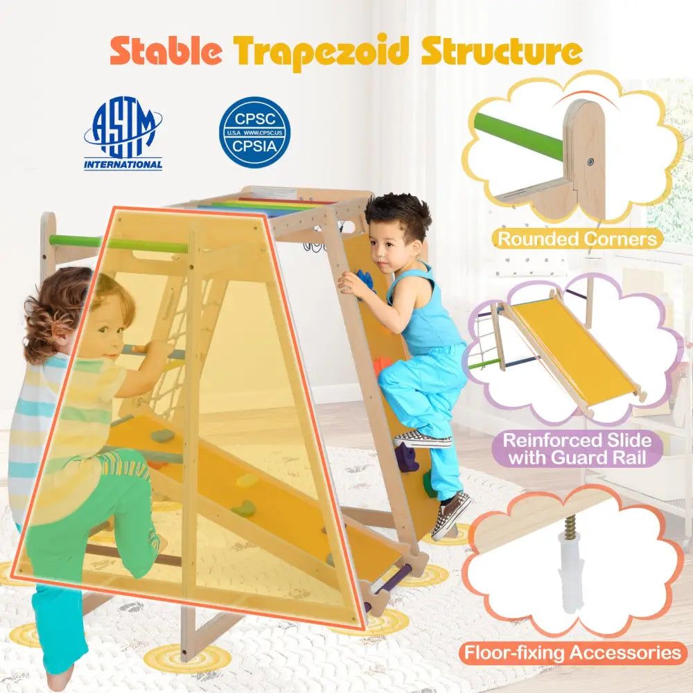Kids Indoor Playground 6-in-1 Jungle Gym for 3-14 Years Olds-Rainbow - Multicolor - Climbers & Slides