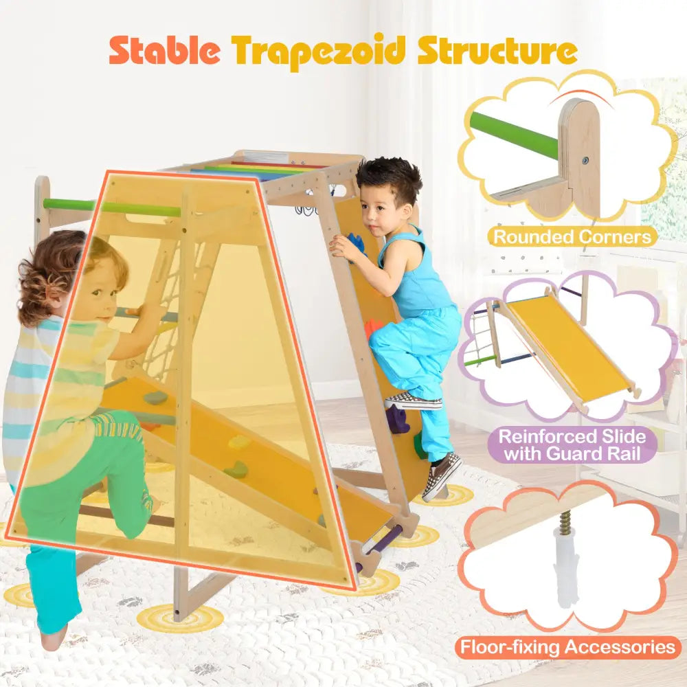 Kids Indoor Playground 6-in-1 Jungle Gym for 3-14 Years Olds-Rainbow - Multicolor - Climbers & Slides