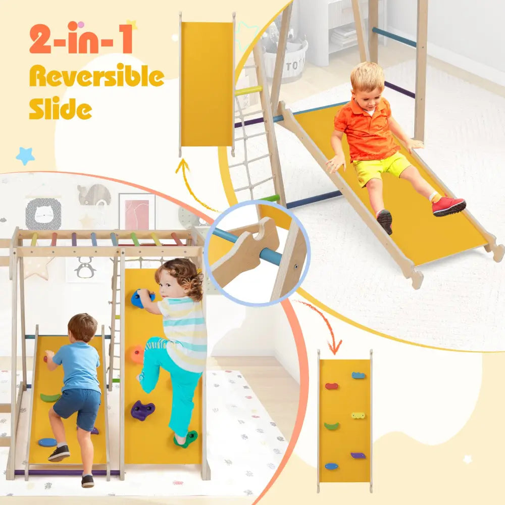 Kids Indoor Playground 6-in-1 Jungle Gym for 3-14 Years Olds-Rainbow - Multicolor - Climbers & Slides