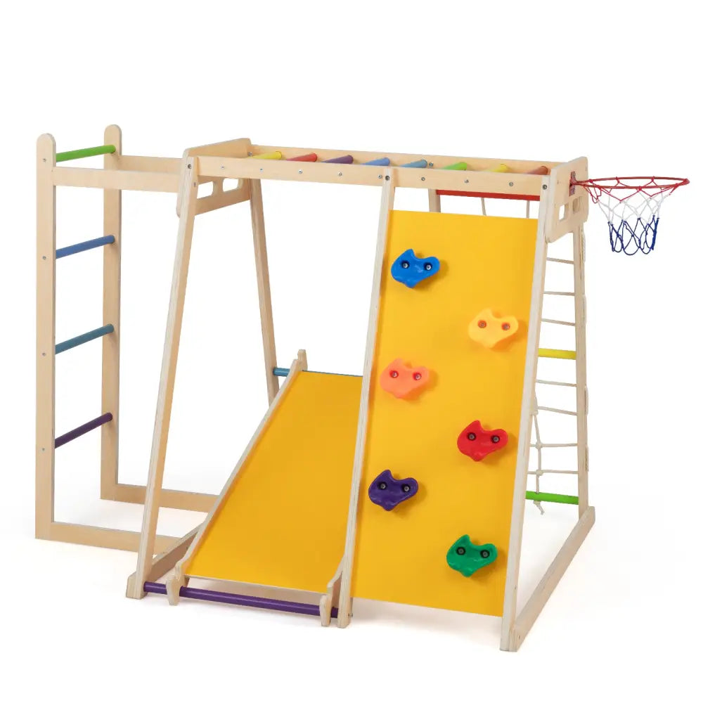 Kids Indoor Playground 6-in-1 Jungle Gym for 3-14 Years Olds-Rainbow - Multicolor - Climbers & Slides