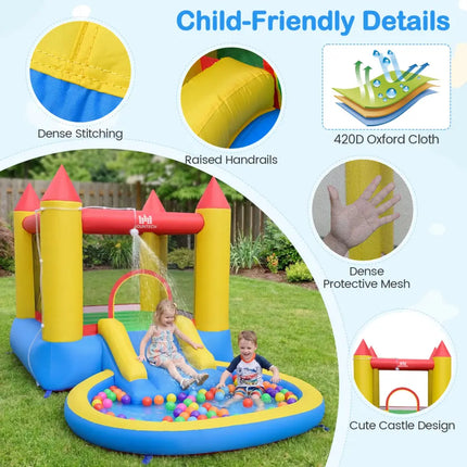 Kids Inflatable Bounce House Castle with Balls Pool and Bag - Multicolor - Inflatable Water Slides
