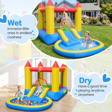 Kids Inflatable Bounce House Castle with Balls Pool and Bag - Multicolor - Inflatable Water Slides
