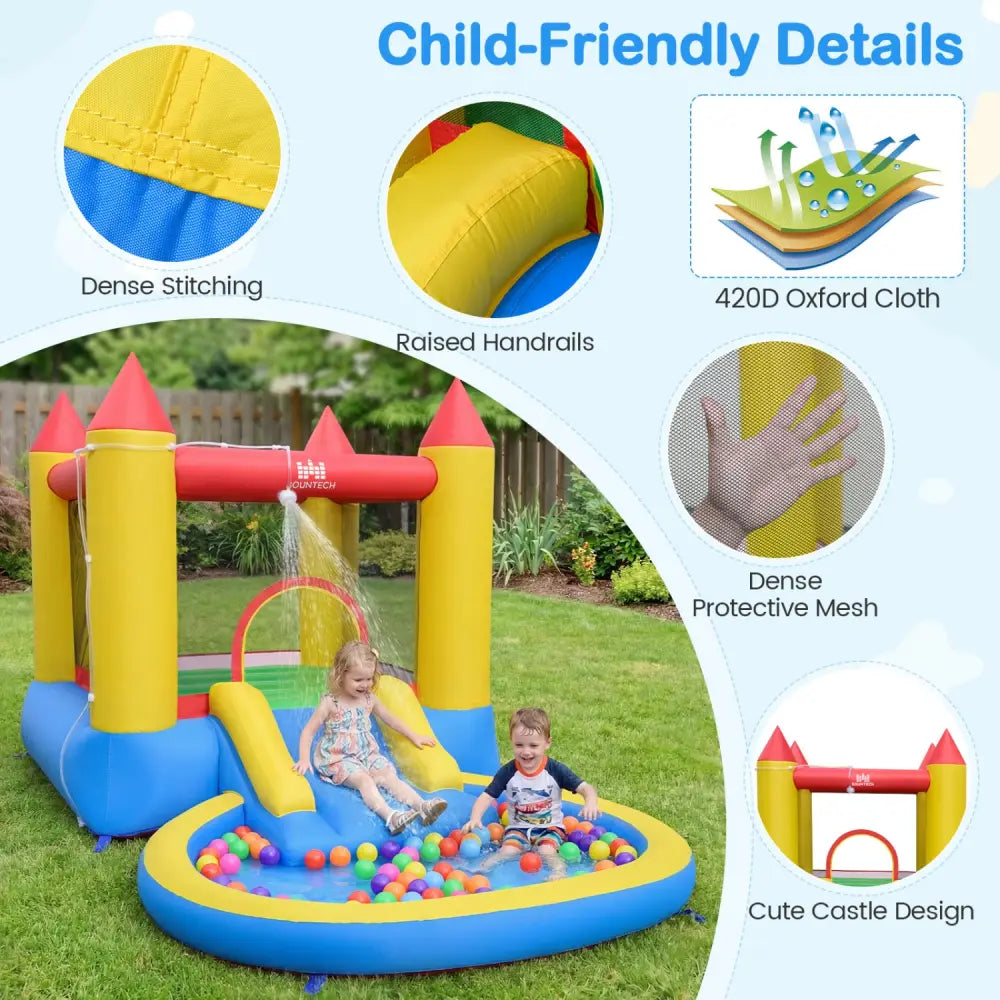 Kids Inflatable Bounce House Castle with Balls Pool and Bag - Multicolor - Inflatable Water Slides
