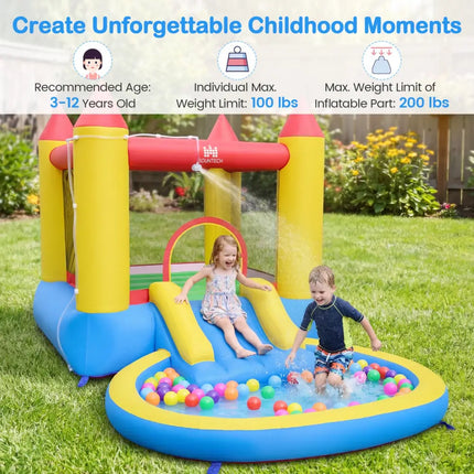 Kids Inflatable Bounce House Castle with Balls Pool and Bag - Multicolor - Inflatable Water Slides